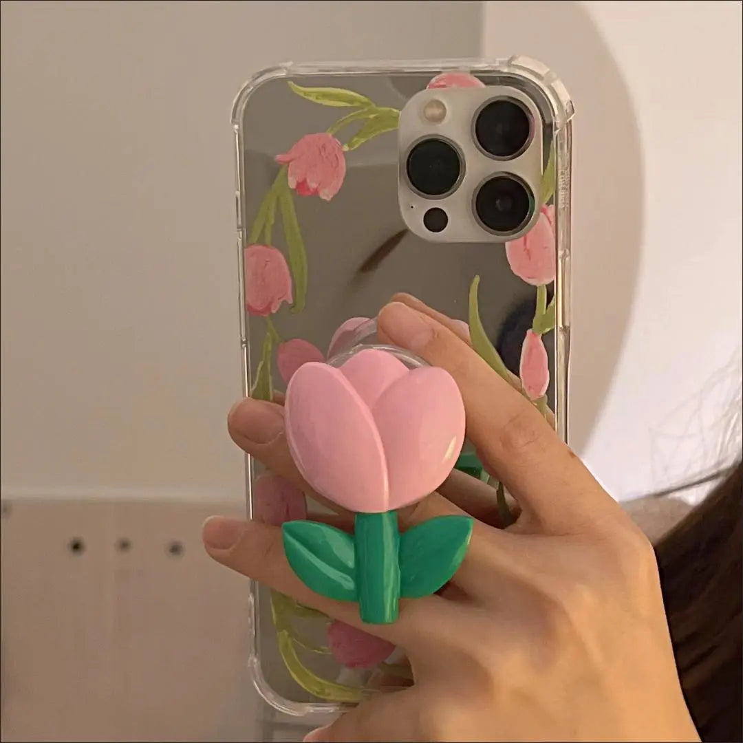 チューリップの高画質☆クリアケース - 鏡 全機種対応!耐衝撃グリップミラーケース