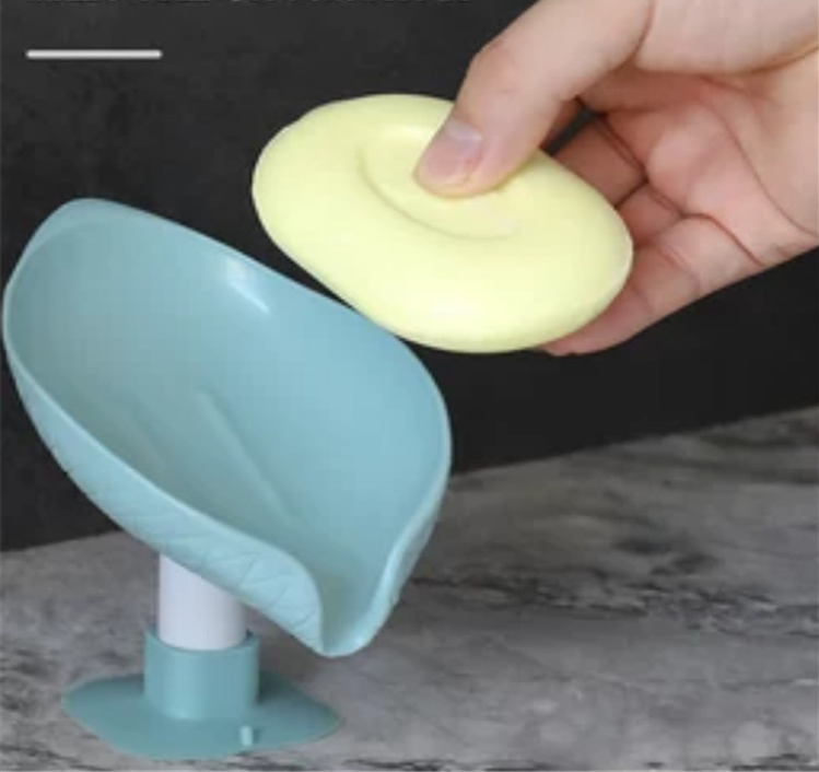 石鹸ケース 石鹸置き 2個セット ソープディッシュ クリエイティブ 葉の形石鹸入れ パンチフリー 吸盤式 水が流れる ソープトレイ 洗面所 浴室 キッチン(グリーン+グレー)