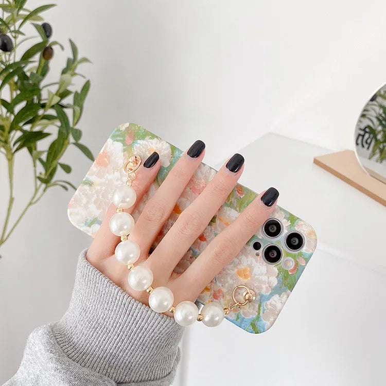 デザイン インスター 油絵 iPhoneケース パール 触り心地が良い 今流行りの油画のスマホケースです~ オシャレなお色味で飽きのこないデザインです(*^^*)