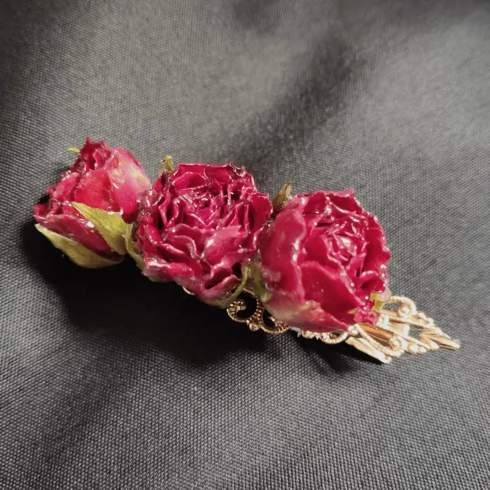 ヘアピン ヘアアクセサリー 薔薇 レジン 葉っぱ フラワー ドライフラワー ハンドメイド コネクター 髪 飾り おしゃれ