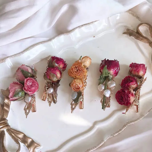 ヘアピン ヘアアクセサリー 薔薇 レジン 葉っぱ フラワー ドライフラワー ハンドメイド コネクター 髪 飾り おしゃれ