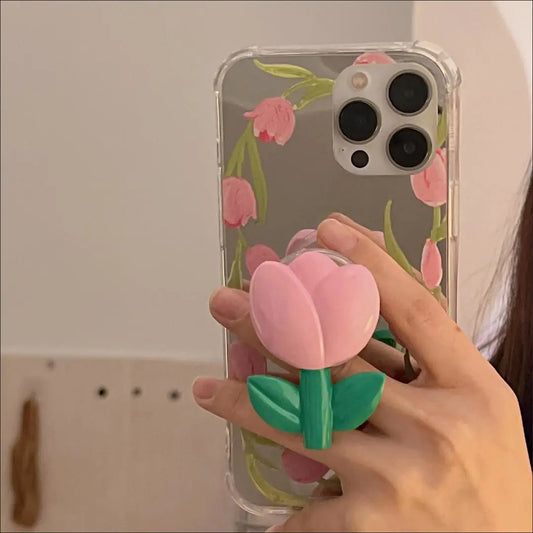 チューリップの高画質☆クリアケース - 鏡 全機種対応!耐衝撃グリップミラーケース
