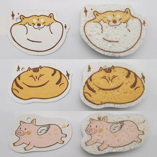 圧縮木材パルプスポンジ拭き布、かわいい漫画両面クリーニングスポンジ  キッチンスポンジ、強力な洗浄力圧縮セルローススポンジ、圧縮フェイシャルスポンジ、フェイシャルクレンジングスポンジ